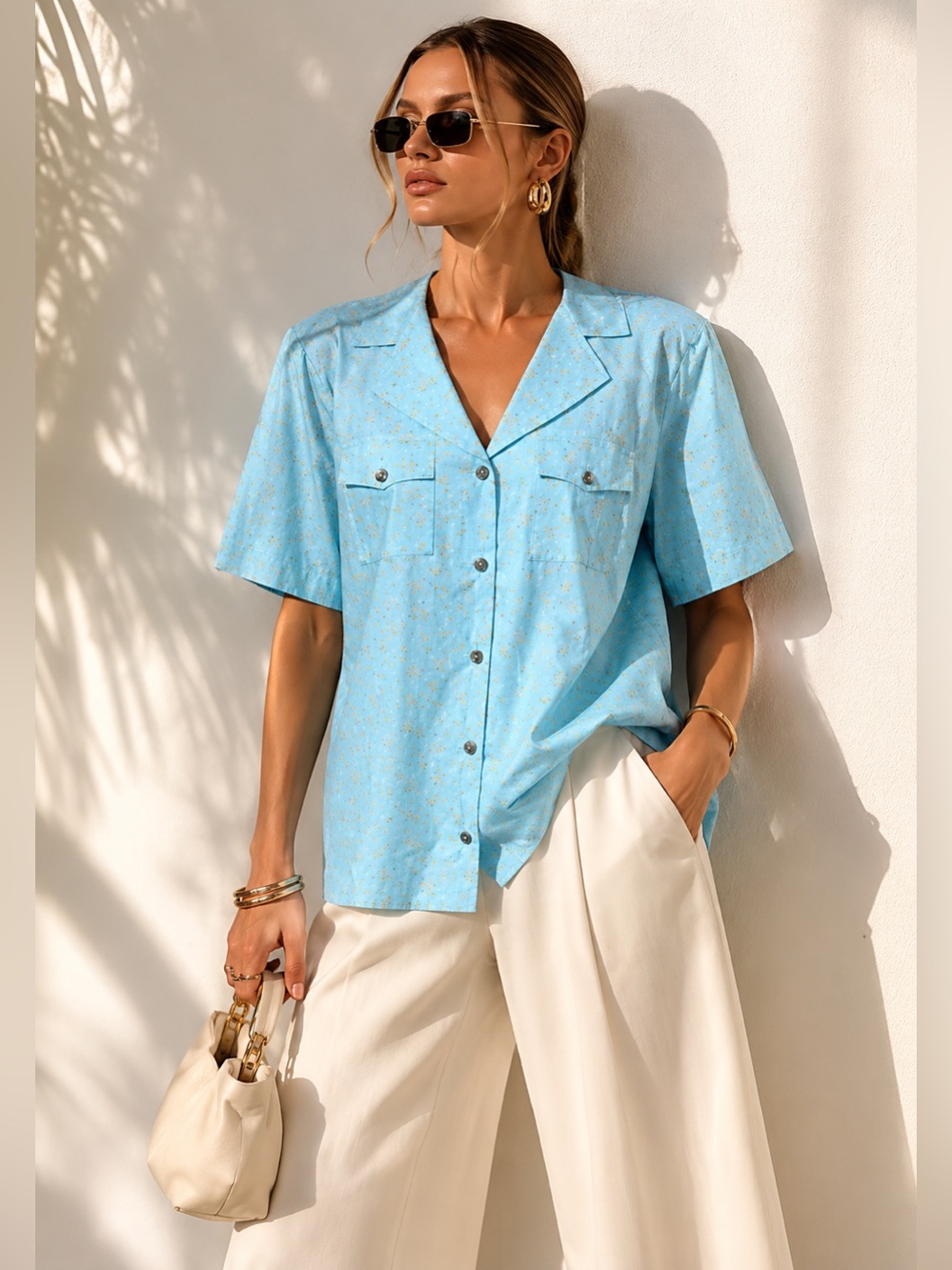 GANNI Floral Short Sleeve Button-Up Shirt | Size 38 -M | new